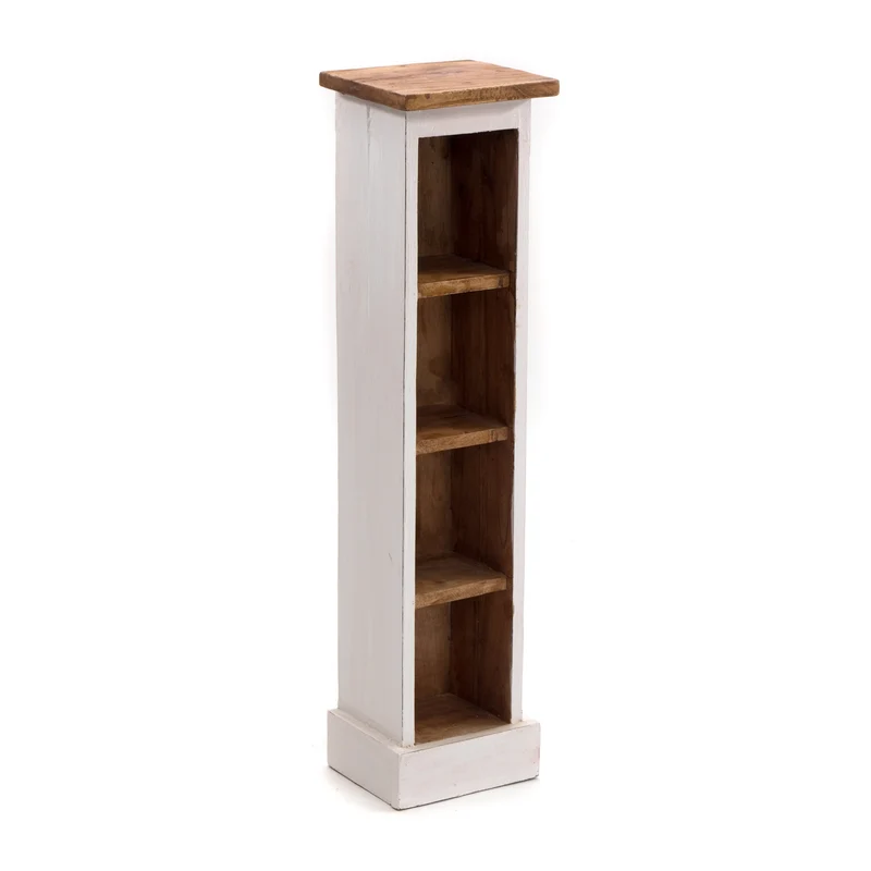 HOLZ CD REGAL "CD TOWER" | 76cm(H), Holzregal, CD Rack mit 4 Fächern | Farbe: 06 weiß-landhaus