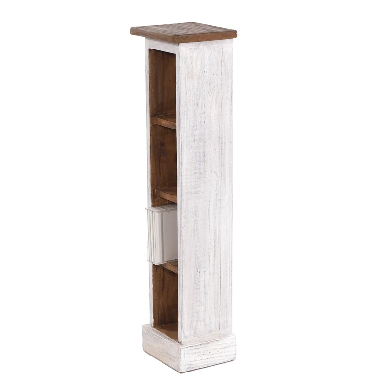 HOLZ CD REGAL "CD TOWER" | 76cm(H), Holzregal, CD Rack mit 4 Fächern | Farbe: 05 weiß-natur