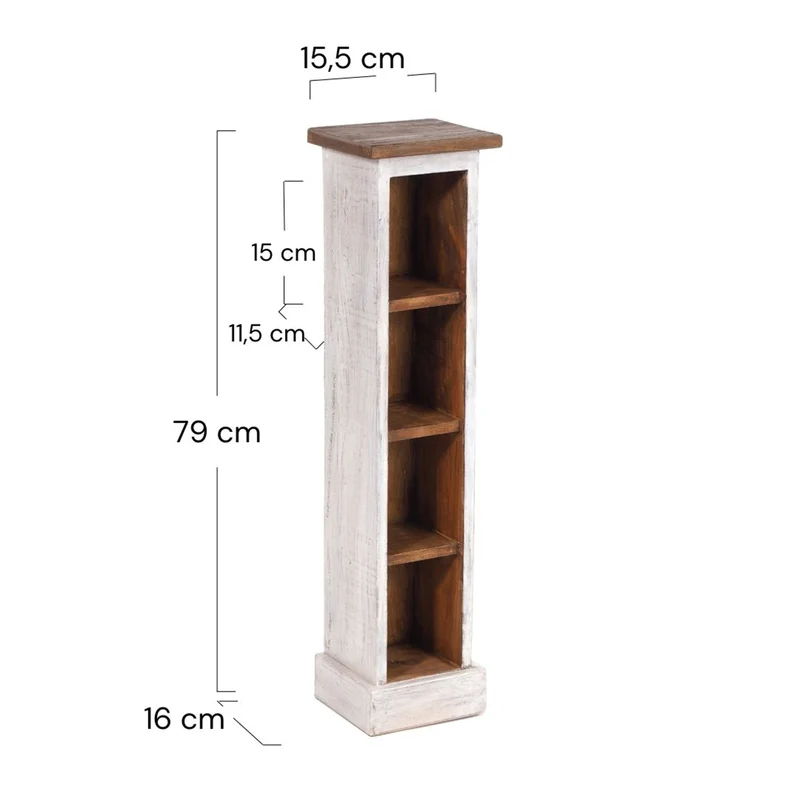 HOLZ CD REGAL "CD TOWER" | 76cm(H), Holzregal, CD Rack mit 4 Fächern | Farbe: 05 weiß-natur