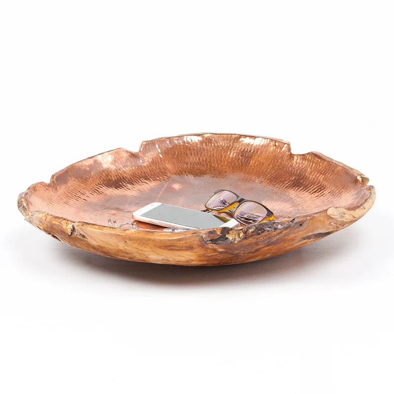 Teak & Kupfer Deko-Schale TEMBAGA-Four ca. 50cm Natural