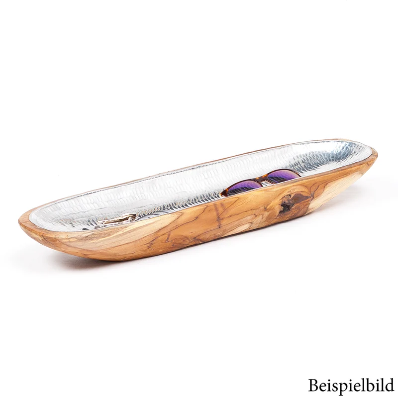 Teak & Alu Deko-Schale TEMBAGA-Three ca. 60cm Natural Aluminium