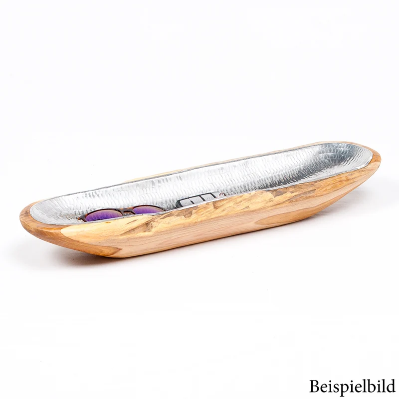 Teak & Alu Deko-Schale TEMBAGA-Three ca. 60cm Natural Aluminium