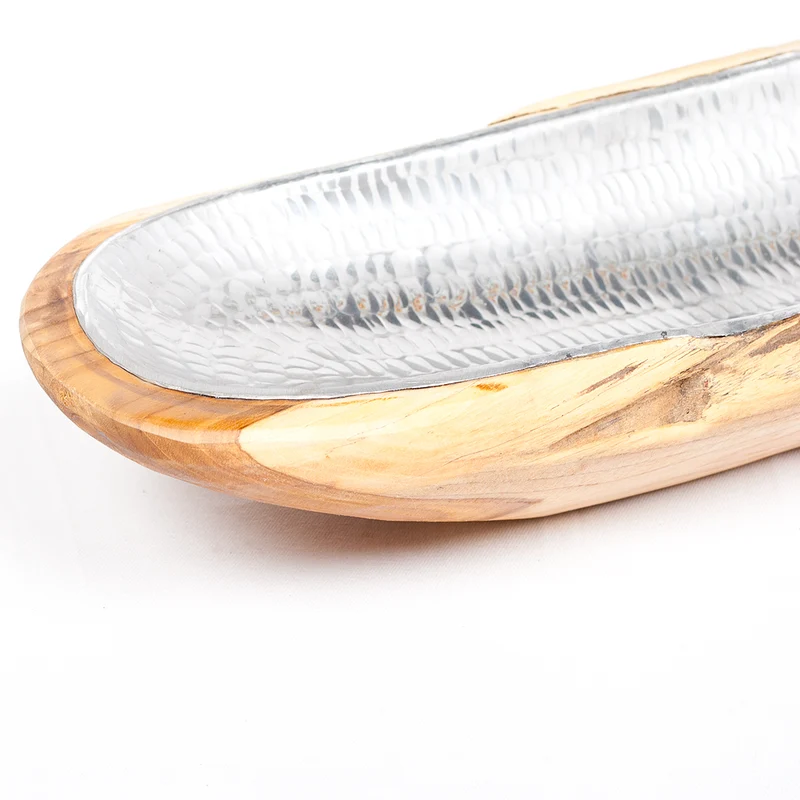 Teak & Alu Deko-Schale TEMBAGA-Three ca. 60cm Natural Aluminium
