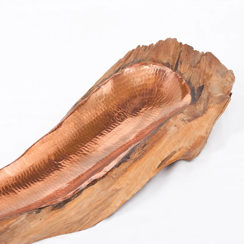 Teak & Kupfer Deko-Schale TEMBAGA-Two ca. 90cm Natural