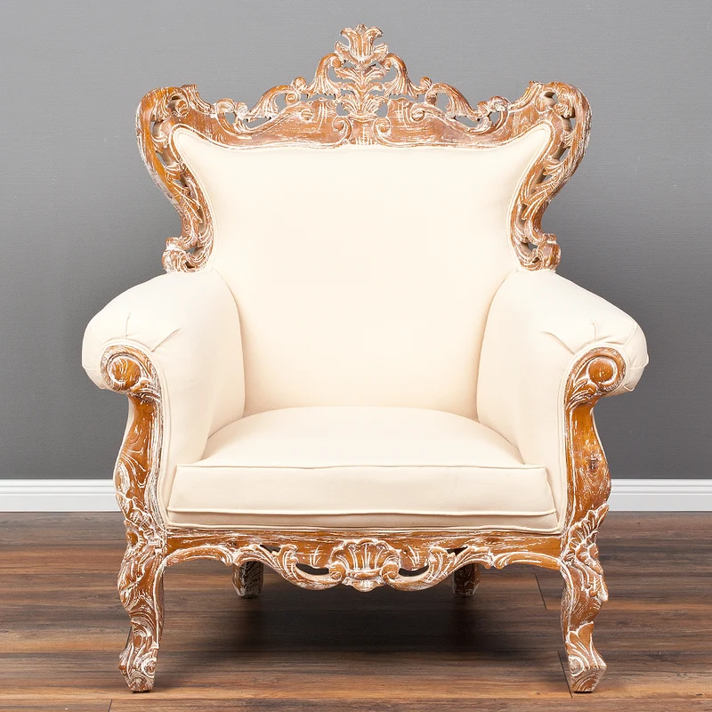 Sessel KARMA Teak Stoffbezug White Wash / Creme