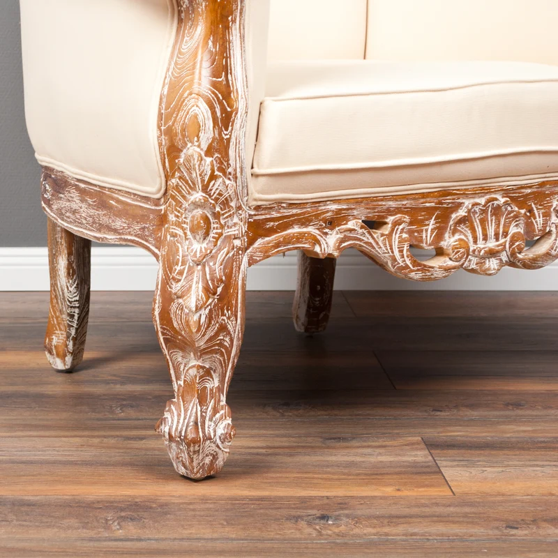 Sessel KARMA Teak Stoffbezug White Wash / Creme