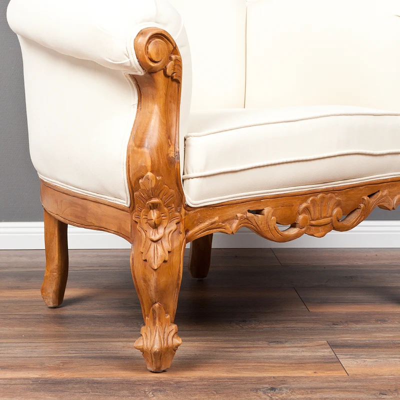 Sessel KARMA Teak & Stoffbezug Natural / Creme
