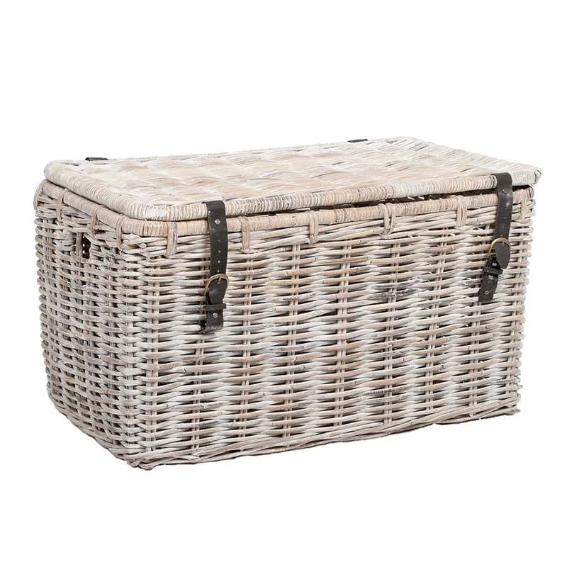 Rattan Truhe RESSY White Wash ca.70cm Couchtisch