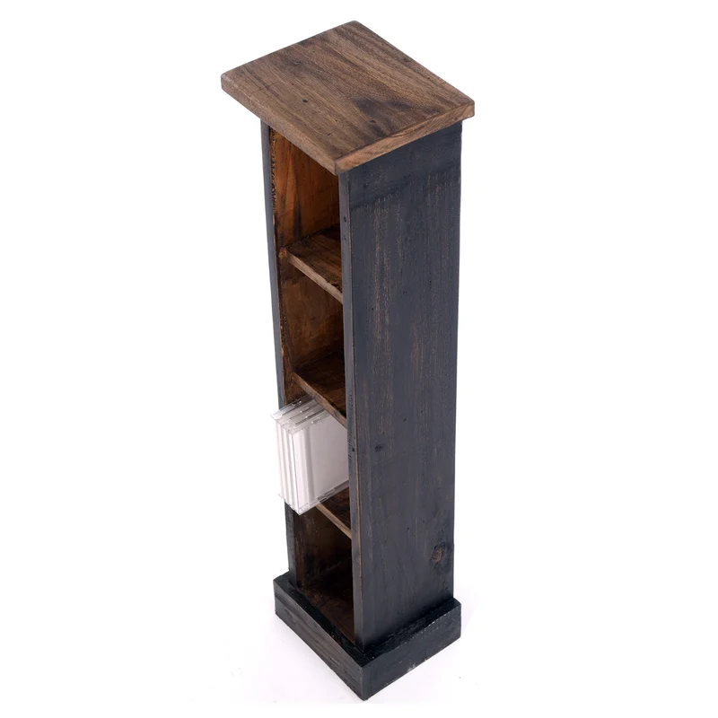 HOLZ CD REGAL "CD TOWER" | 76cm(H), Holzregal, CD Rack mit 4 Fächern | Farbe: 04 schwarz-natur
