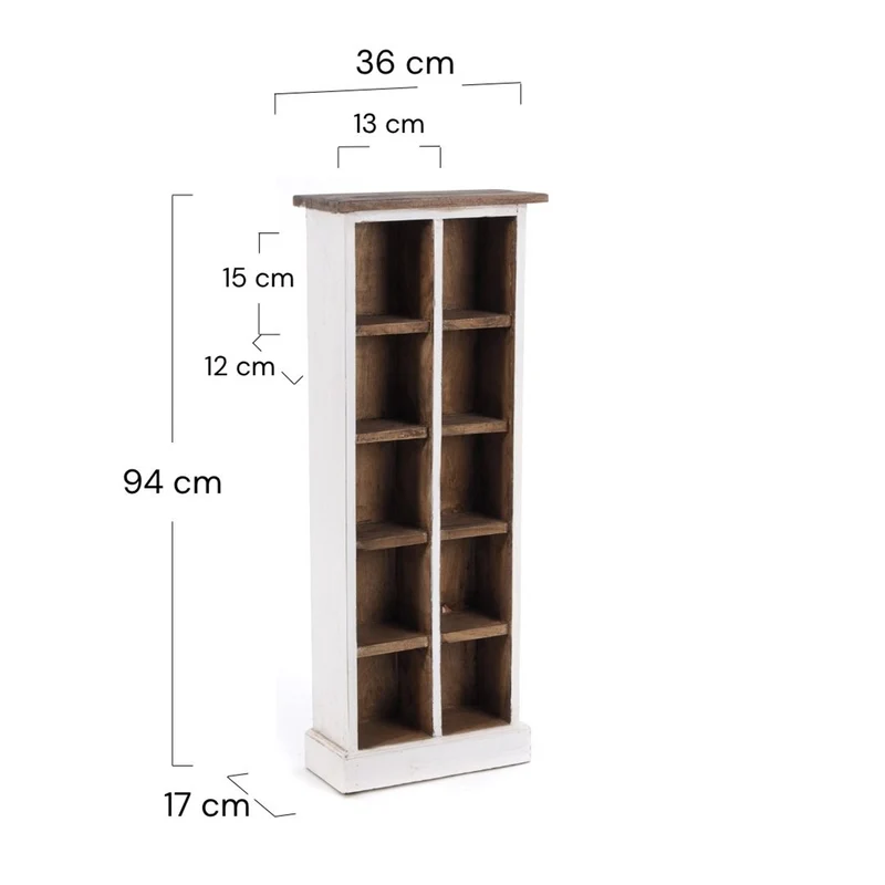RUSTIKALES CD & BÜCHERREGAL NATURE | 94x36cm(HxB) Holzregal 10 Fächer | Farbe: 06 weiß-landhaus