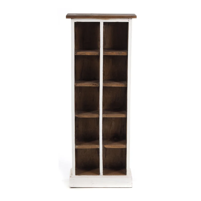 RUSTIKALES CD & BÜCHERREGAL NATURE | 94x36cm(HxB) Holzregal 10 Fächer | Farbe: 06 weiß-landhaus