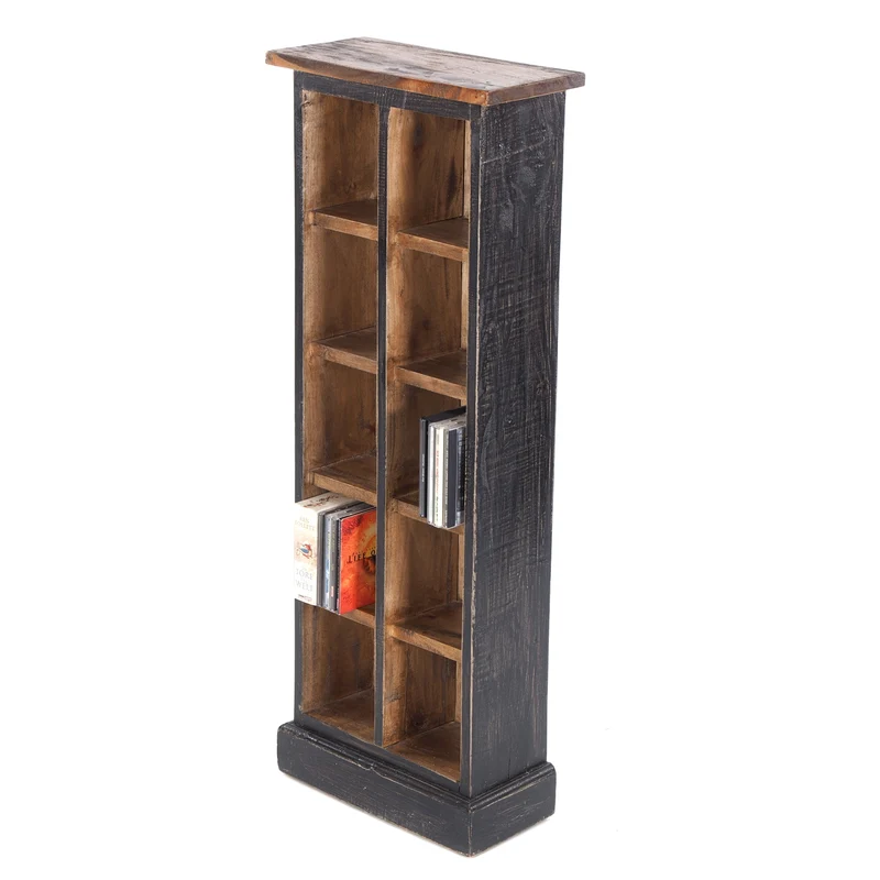 RUSTIKALES CD & BÜCHERREGAL NATURE | 94x36cm(HxB) Holzregal 10 Fächer | Farbe: 04 schwarz-natur