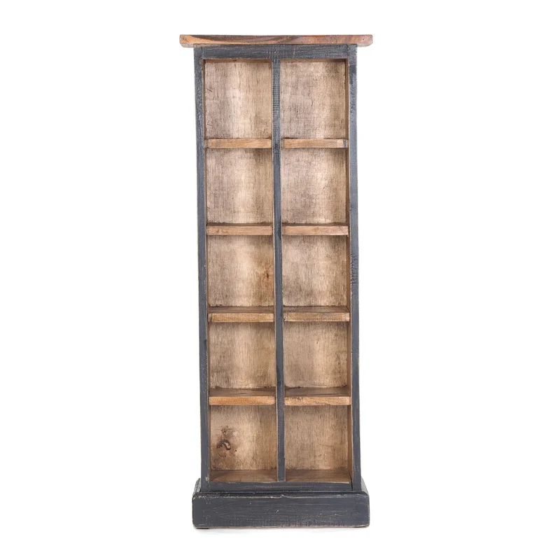 RUSTIKALES CD & BÜCHERREGAL NATURE | 94x36cm(HxB) Holzregal 10 Fächer | Farbe: 04 schwarz-natur
