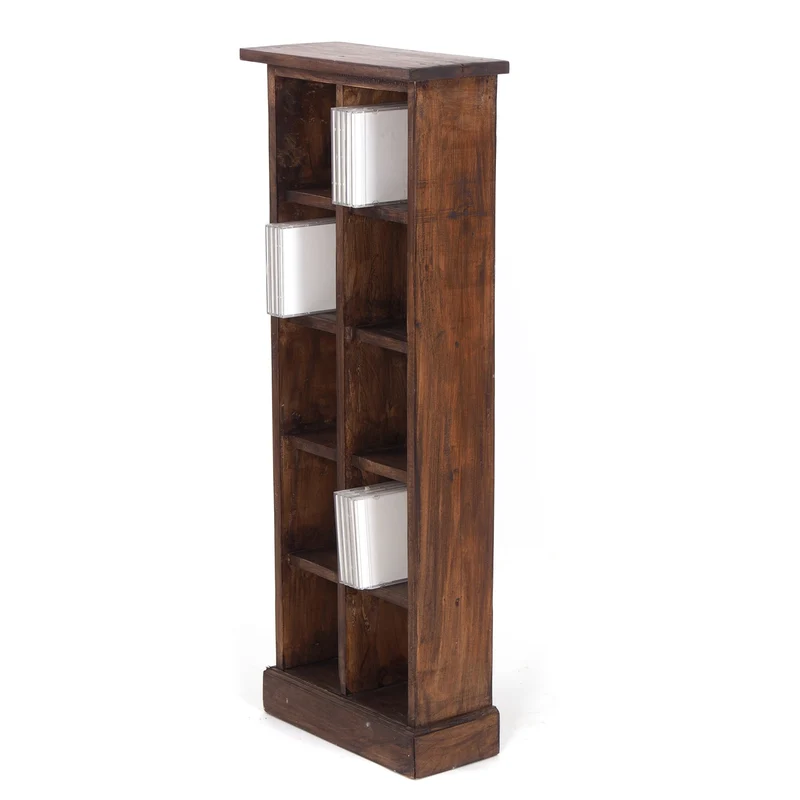 RUSTIKALES CD & BÜCHERREGAL NATURE | 94x36cm(HxB) Holzregal 10 Fächer | Farbe: 03 dunkelbraun