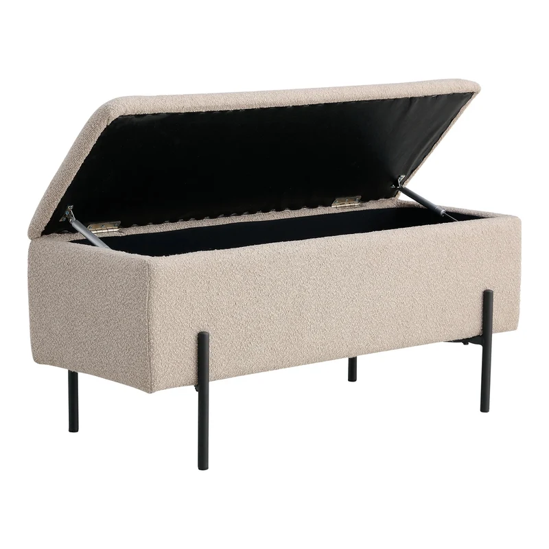 Elegante Bank NIZZA mit Stauraum 95cm Bouclé-Stoff beige