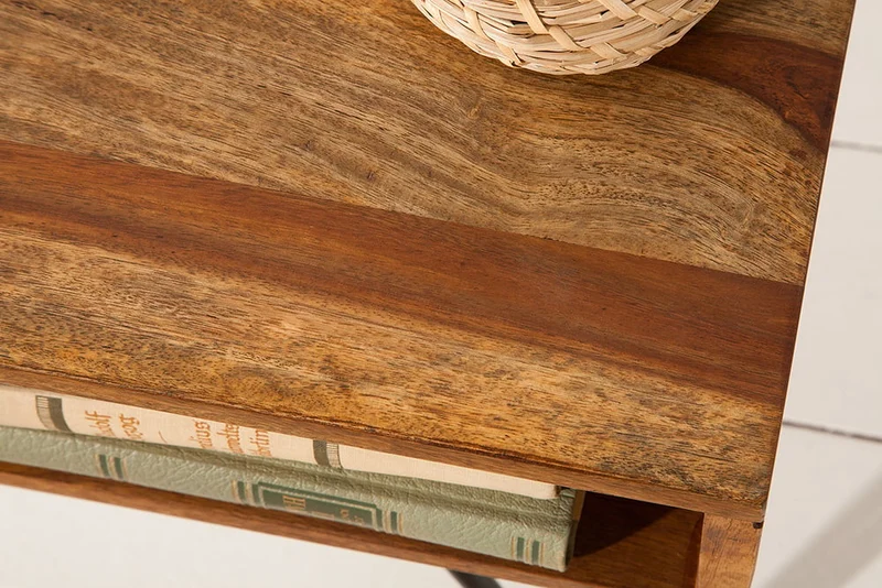 Trendiger Couchtisch ALINA 60cm natur Massivholz Ablagefächer