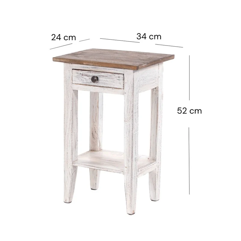 Telefontisch PLANTA | 52x34cm (HxB), Nachtschrank mit Schublade | Farbe: 05 weiß-natur