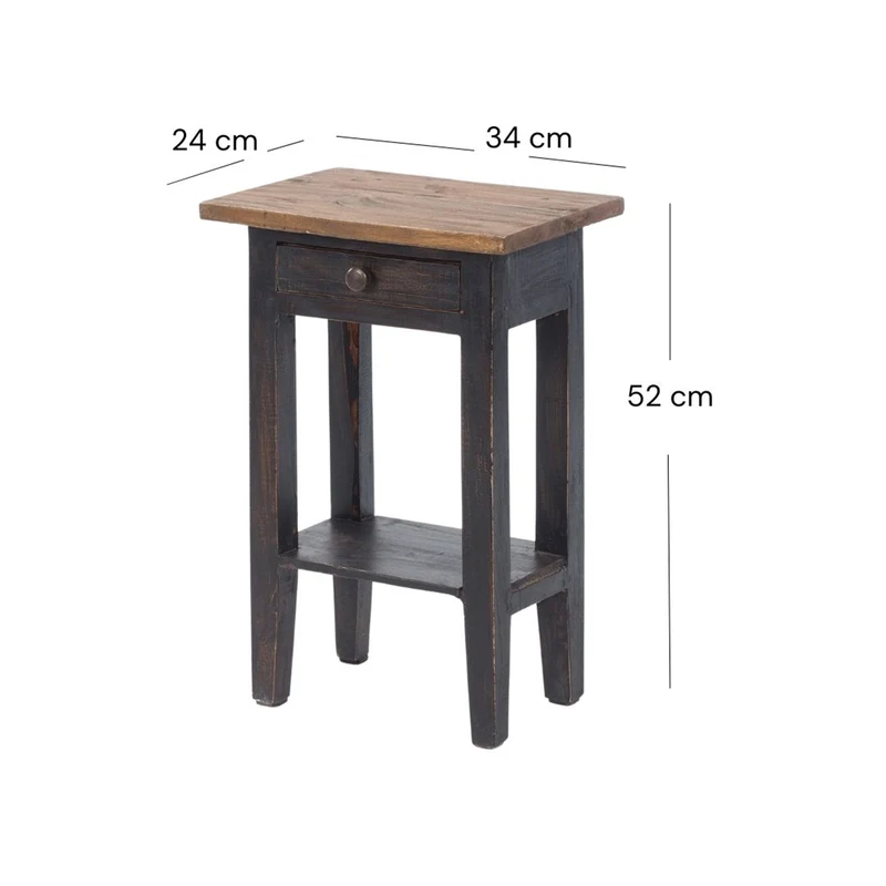 Telefontisch PLANTA | 52x34cm (HxB), Nachtschrank mit Schublade | Farbe: 04 schwarz-natur