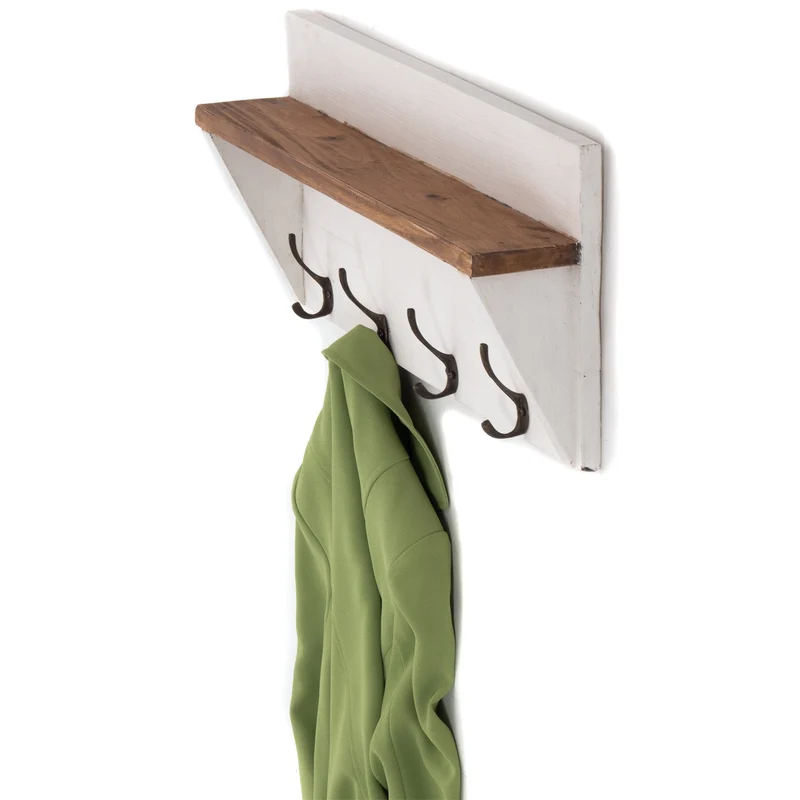 WANDGARDEROBE MIT REGAL "VINTAGE" | 60x26cm (BxH) | Kleiderhaken | Farbe: 06 weiß-landhaus