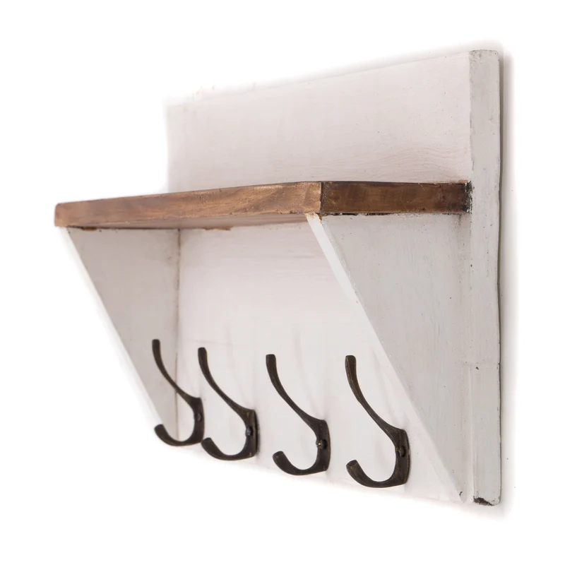 WANDGARDEROBE MIT REGAL "VINTAGE" | 60x26cm (BxH) | Kleiderhaken | Farbe: 06 weiß-landhaus