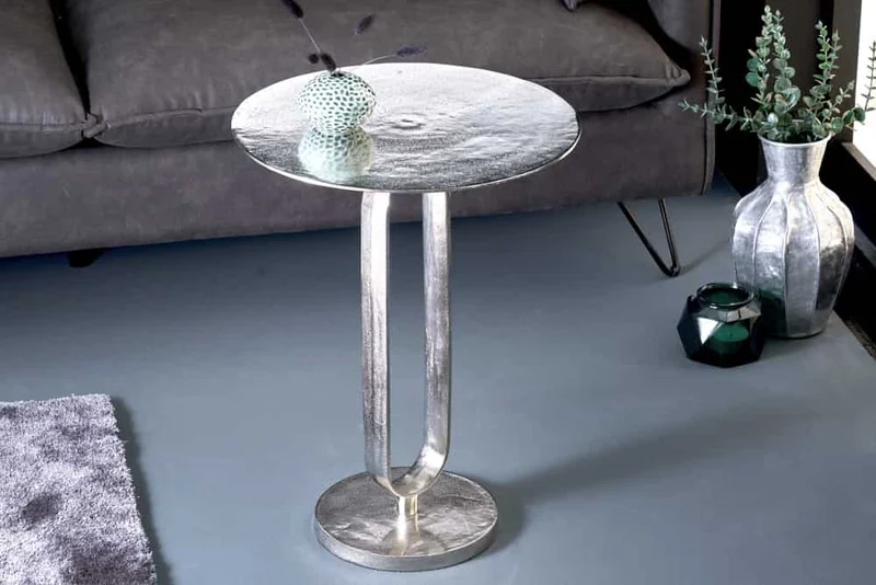 Eleganter Aluminium Beistelltisch GRACE 45x60cm silber Handarbeit