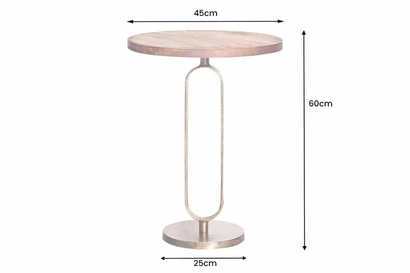 Eleganter Mangoholz Beistelltisch GRACE 45x60cm natural Aluminium