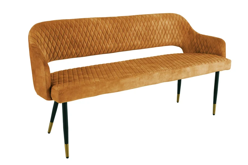 Design Sitzbank FRANCE 160cm Samt senf-gelb Ziersteppung Armlehnen