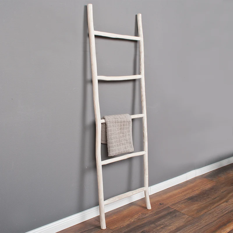Deko-Leiter KEPALA H150cm White-Wash Teak Handtuchhalter