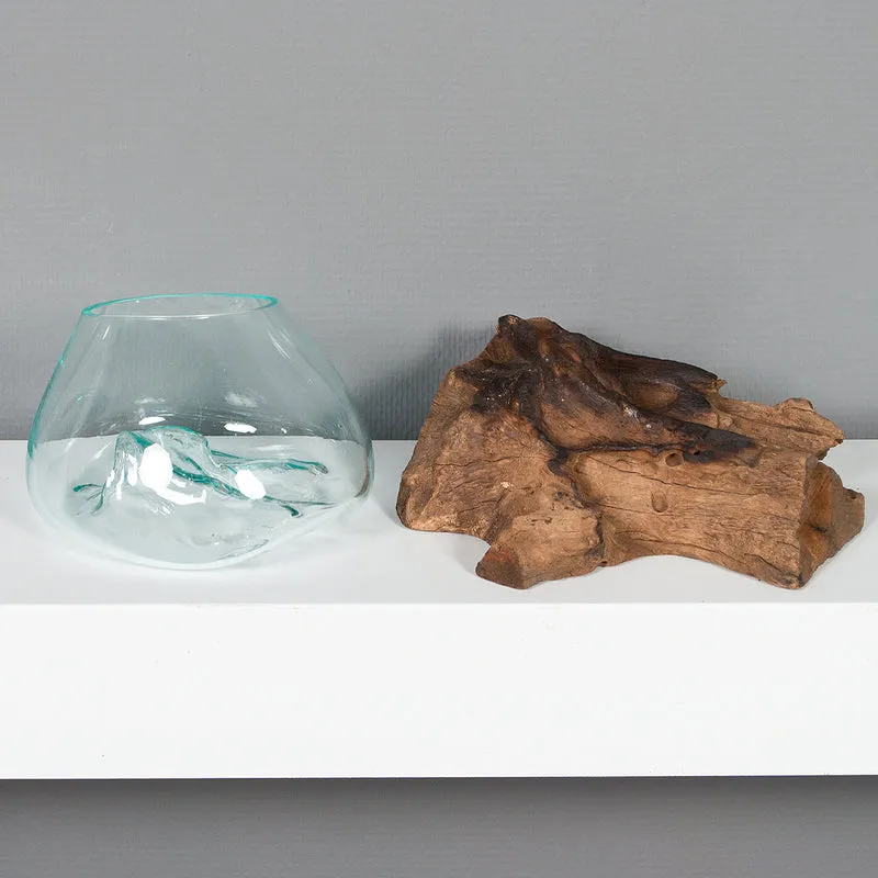 Deko-Glas DROP-2 ca. 20cm Teak Natural Handarbeit, mundgeblasen