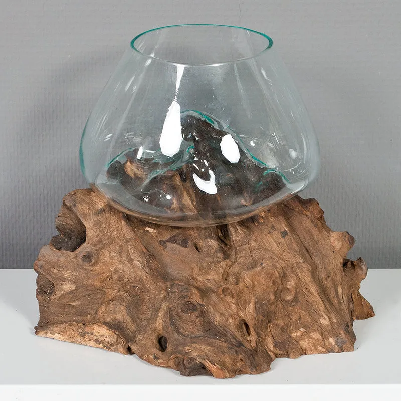 Deko-Glas DROP-2 ca. 20cm Teak Natural Handarbeit, mundgeblasen
