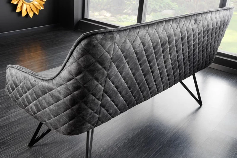 Elegante Sitzbank HORA ca.160cm Samt grau Retrostil Armlehnen