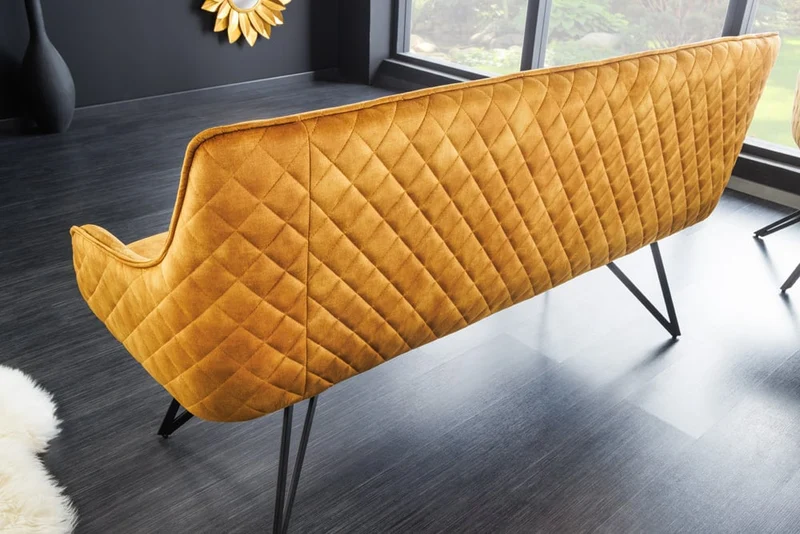 Elegante Sitzbank HORA ca.160cm Samt ocker-gelb Retrostil Armlehnen