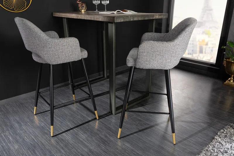 Design Barhocker FRANCE hellgrau Ziersteppung Armlehnen