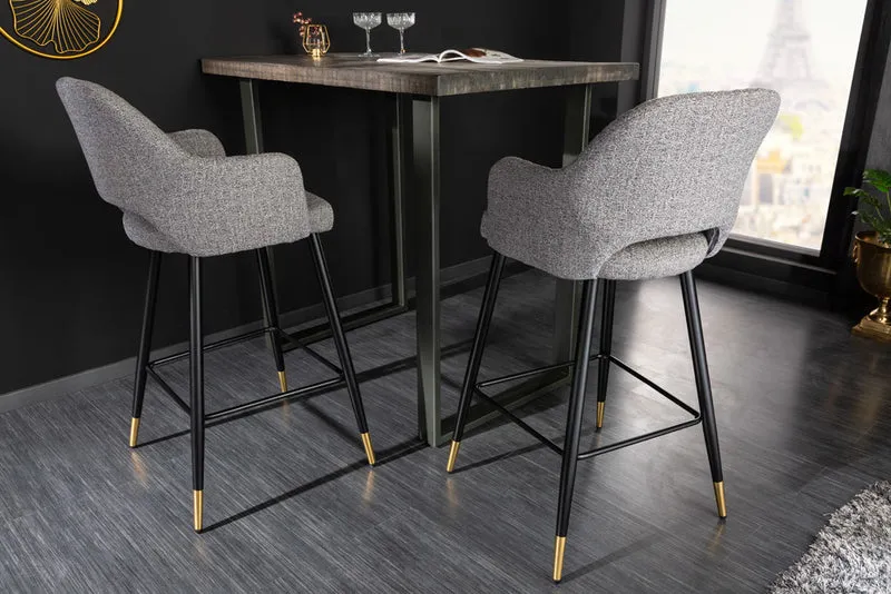 Design Barhocker FRANCE hellgrau Ziersteppung Armlehnen