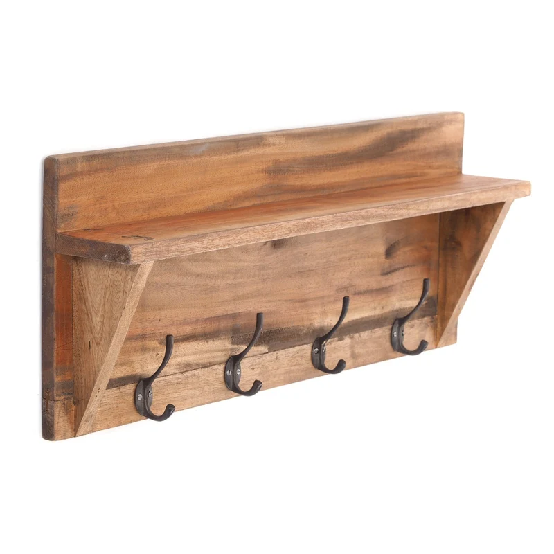 WANDGARDEROBE MIT REGAL "VINTAGE" | 60x26cm (BxH) | Kleiderhaken | Farbe: 01 natur-vintage