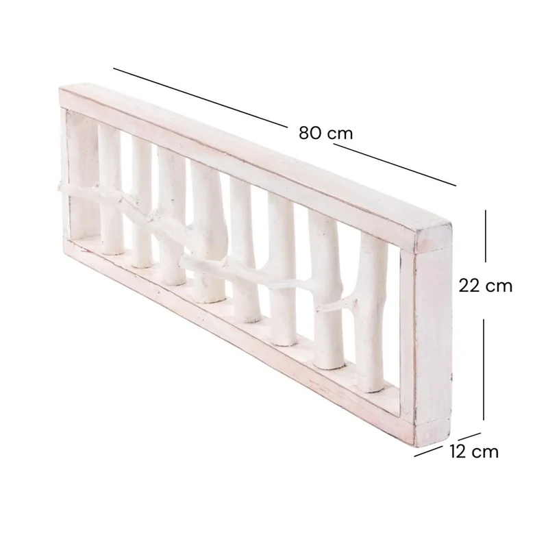 WANDGARDEROBE TREIBHOLZ UNIKAT | 80x22cm (BxH), Garderobe, Hakenleiste mit Ästen | Farbe: 06 weiß-landhaus