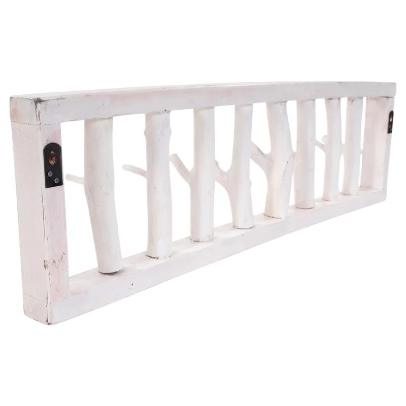 WANDGARDEROBE TREIBHOLZ UNIKAT | 80x22cm (BxH), Garderobe, Hakenleiste mit Ästen | Farbe: 06 weiß-landhaus