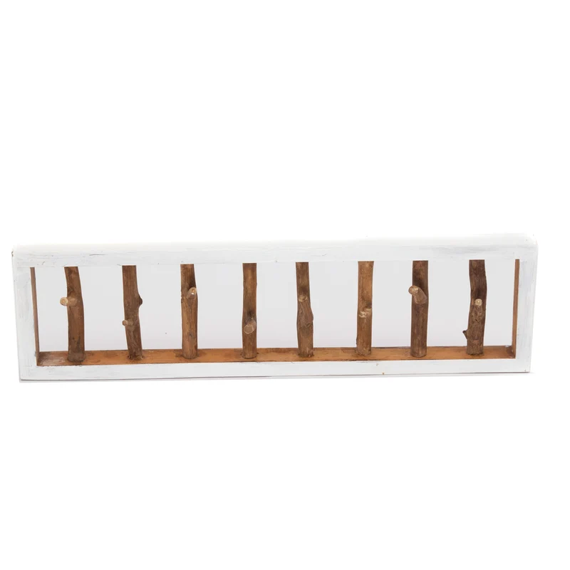 WANDGARDEROBE TREIBHOLZ UNIKAT | 80x22cm (BxH), Garderobe, Hakenleiste mit Ästen | Farbe: 05 weiß-natur
