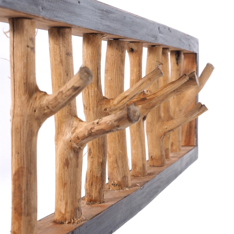 WANDGARDEROBE TREIBHOLZ UNIKAT | 80x22cm (BxH), Garderobe, Hakenleiste mit Ästen | Farbe: 04 schwarz-natur