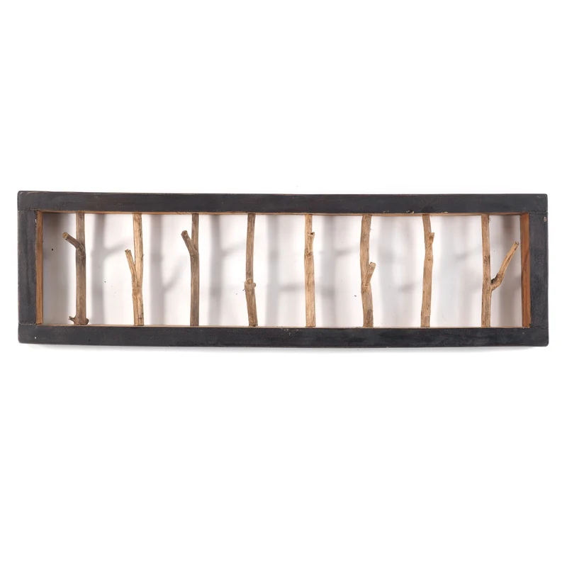 WANDGARDEROBE TREIBHOLZ UNIKAT | 80x22cm (BxH), Garderobe, Hakenleiste mit Ästen | Farbe: 04 schwarz-natur