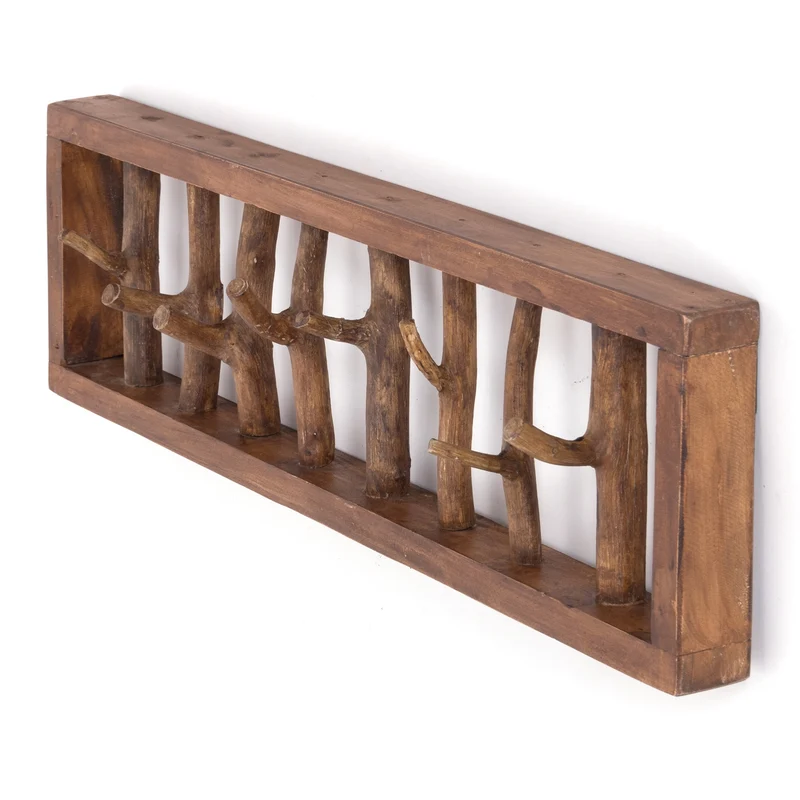 WANDGARDEROBE TREIBHOLZ UNIKAT | 80x22cm (BxH), Garderobe, Hakenleiste mit Ästen | Farbe: 01 natur-vintage