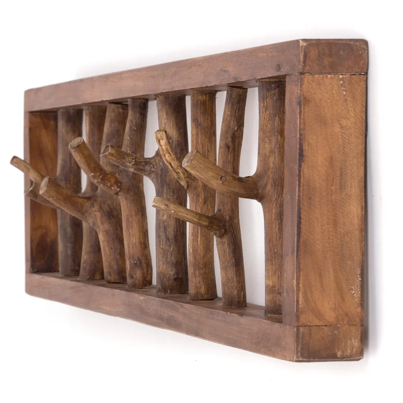 WANDGARDEROBE TREIBHOLZ UNIKAT | 80x22cm (BxH), Garderobe, Hakenleiste mit Ästen | Farbe: 01 natur-vintage