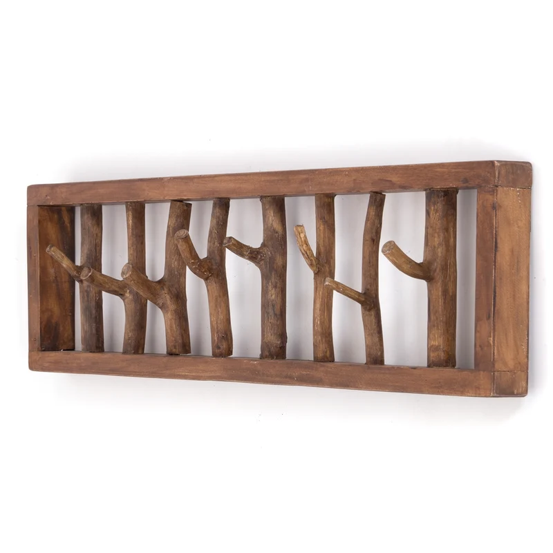 WANDGARDEROBE TREIBHOLZ UNIKAT | 80x22cm (BxH), Garderobe, Hakenleiste mit Ästen | Farbe: 01 natur-vintage