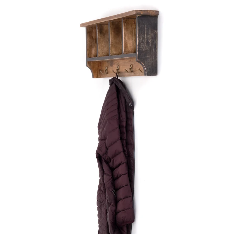 RUSTIKALE WANDGARDEROBE mit Fächern "VINTAGE 70" | 70x27x11cm(BxHxT) | Farbe: 04 schwarz-natur