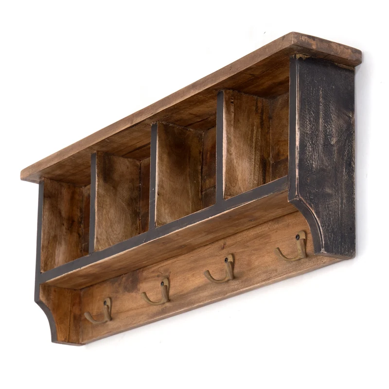 RUSTIKALE WANDGARDEROBE mit Fächern "VINTAGE 70" | 70x27x11cm(BxHxT) | Farbe: 04 schwarz-natur