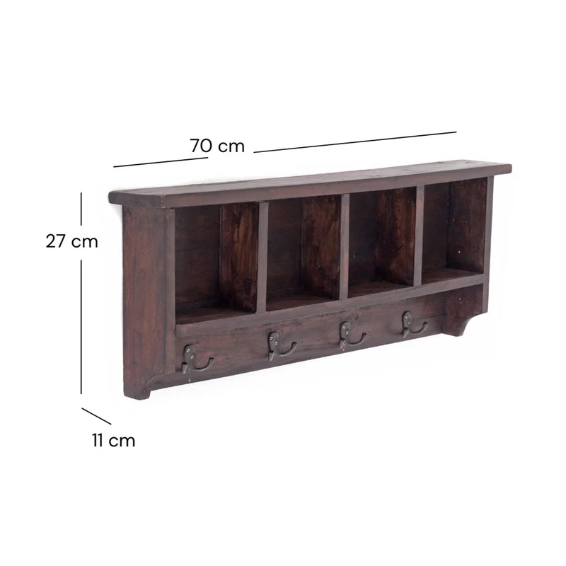 RUSTIKALE WANDGARDEROBE mit Fächern "VINTAGE 70" | 70x27x11cm(BxHxT) | Farbe: 03 dunkelbraun
