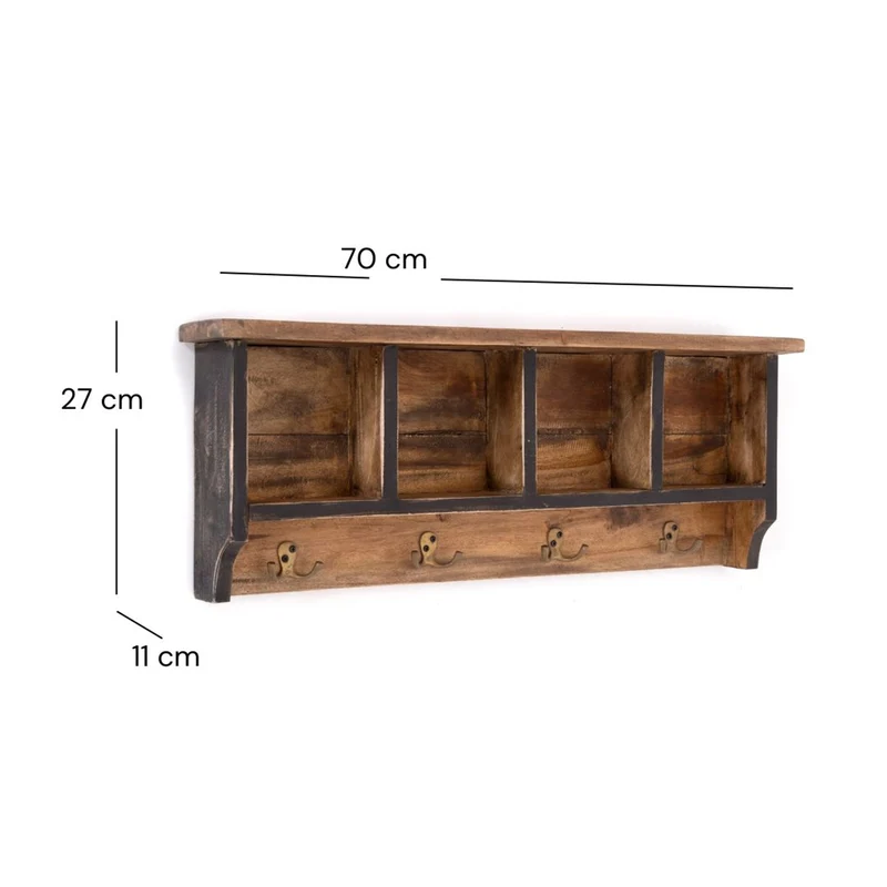 RUSTIKALE WANDGARDEROBE mit Fächern "VINTAGE 70" | 70x27x11cm(BxHxT) | Farbe: 03 dunkelbraun