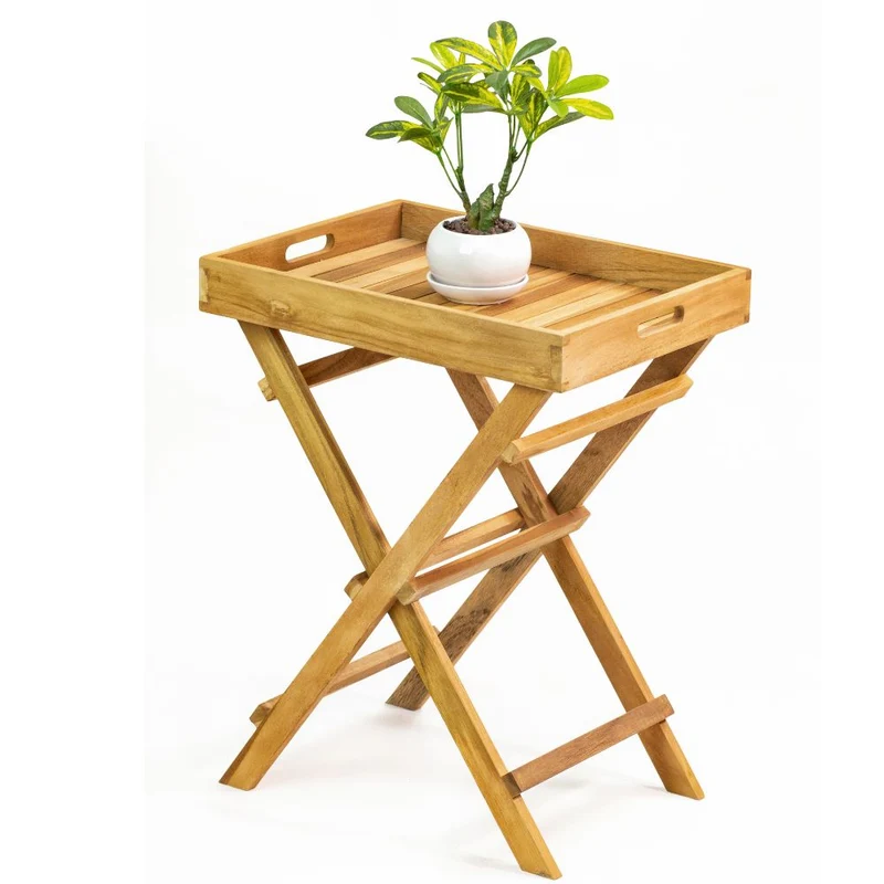 Klappbarer Teak Tablett-Tisch FLEX Natural 50cm Beistelltisch