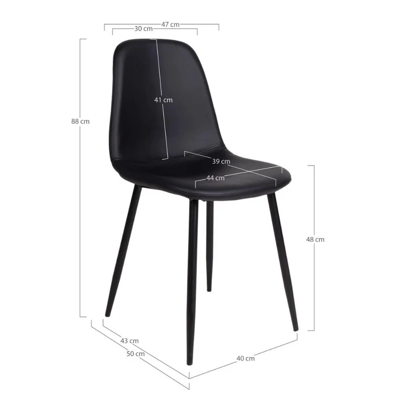 Zeitloser Stuhl MALMÖ (2er Set) schwarz PU schwarzen Beinen