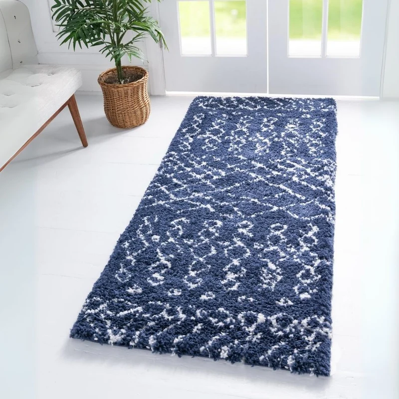 Teppich MARA Shaggy Läufer Marineblau 80x305 cm